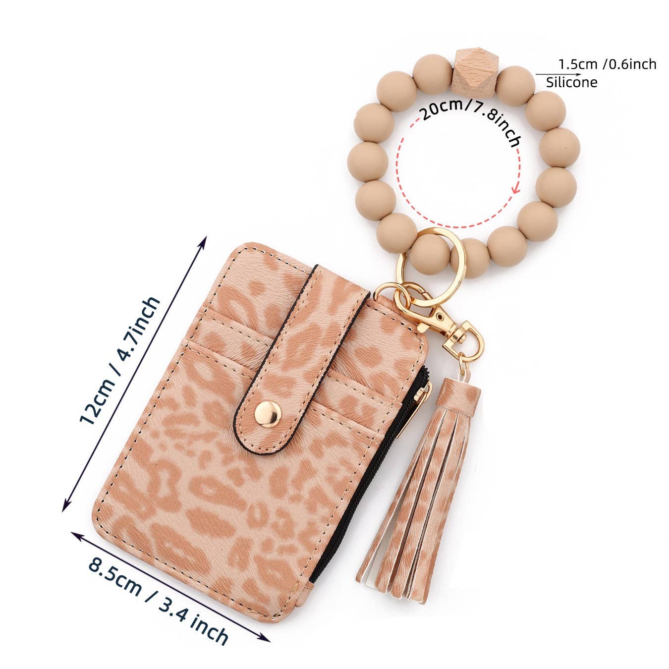 Leopard Print Card Holder with Beaded Wristlet Keychain
