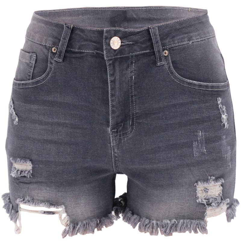 High-Waisted Ripped Stretch Denim Shorts for Summer: Dark Blue / 73%Cotton/14%Rayon/11% Polyester/2%spandex / XXL