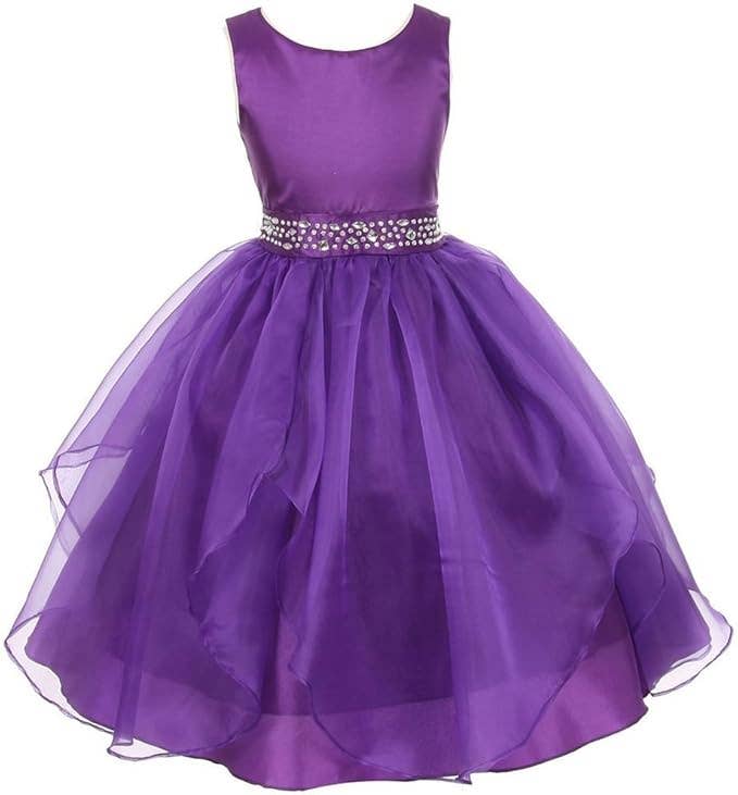 Little Girls Sparkling Stone Waist Organza Party Dress