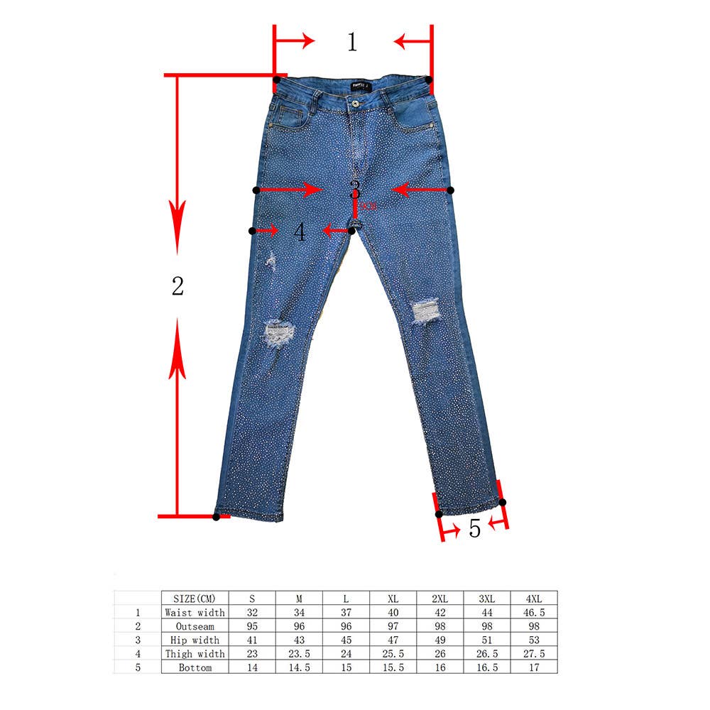 Bling Chip Rhinestone Attached Purple Denim Pants