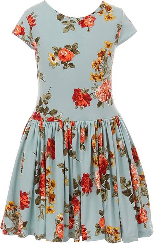 Floral Print Easter Holiday Party Flower Girl Sundress: Blue / 6