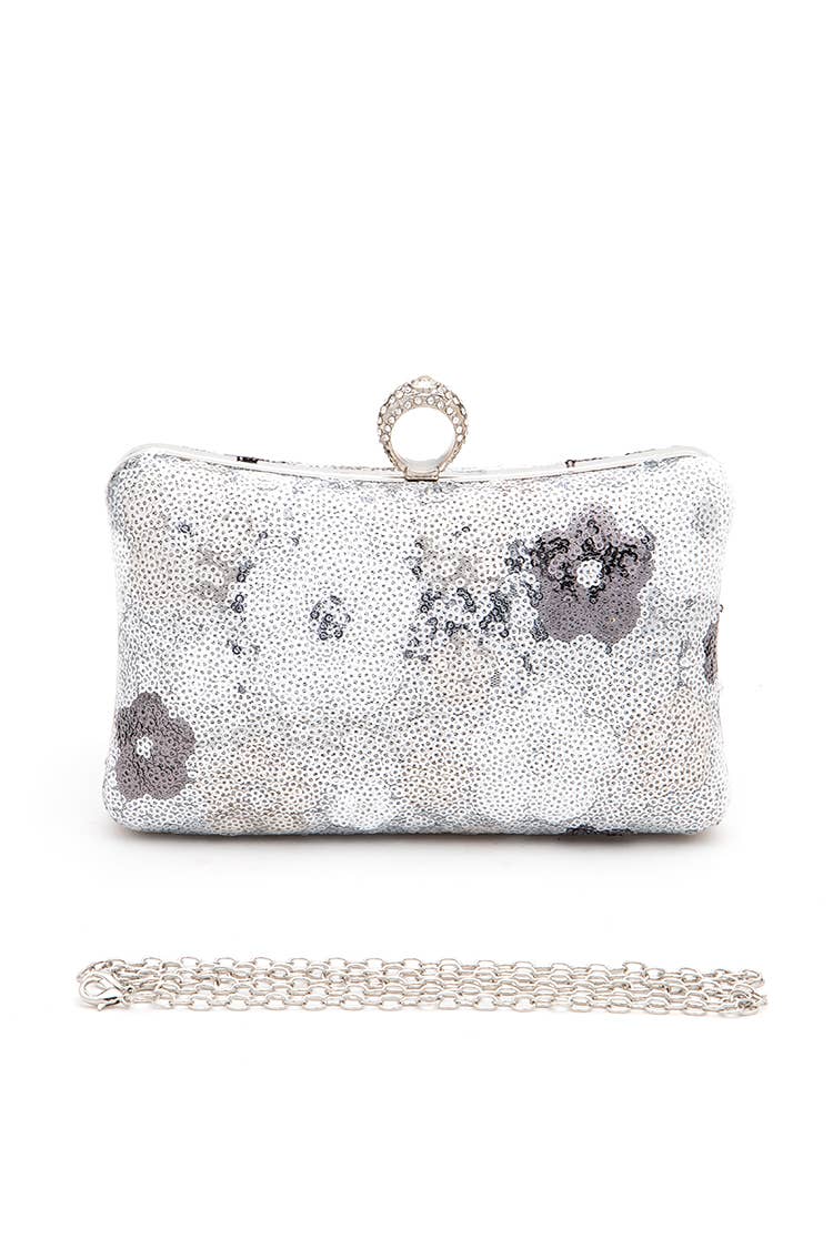 Sequins Flower Statement Box Clutch Bag