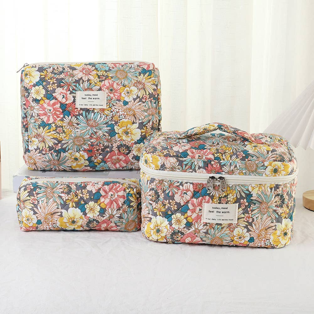 3 Pieces Set Cute Cotton Cosmetic Bag Portable Wash Storage