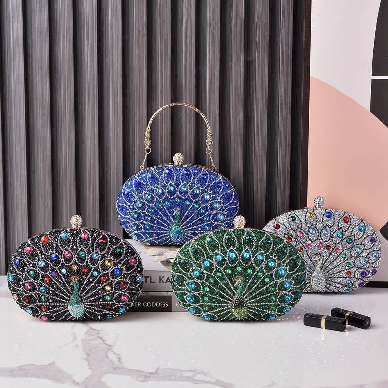 Peacock handbag evening rhinestones clutch bag