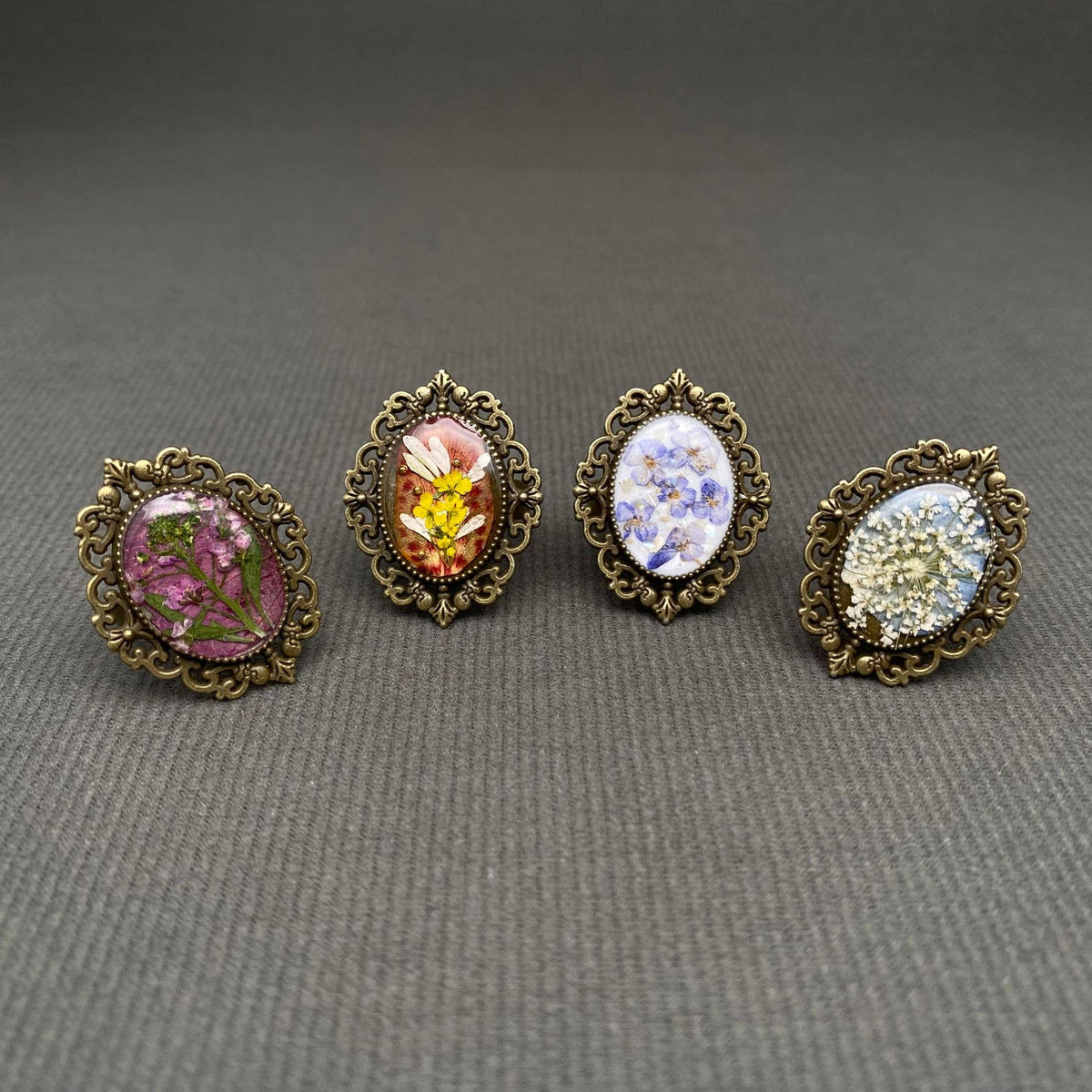 Vintage Dried Flowers Adjustable Ring - PDF