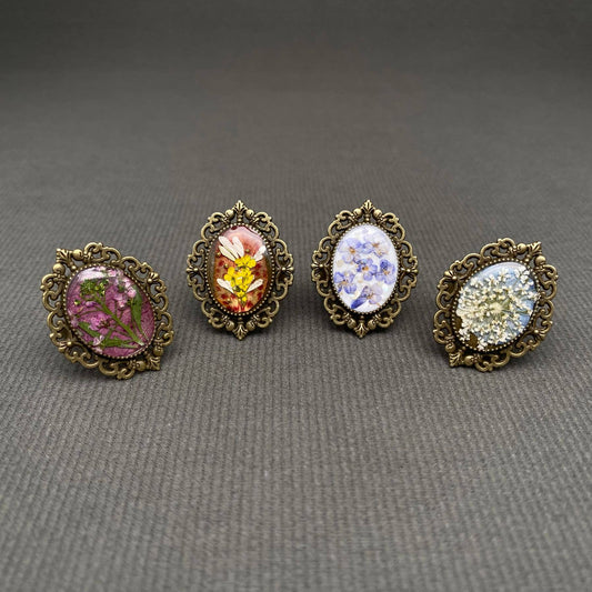 Vintage Dried Flowers Adjustable Ring - PDF