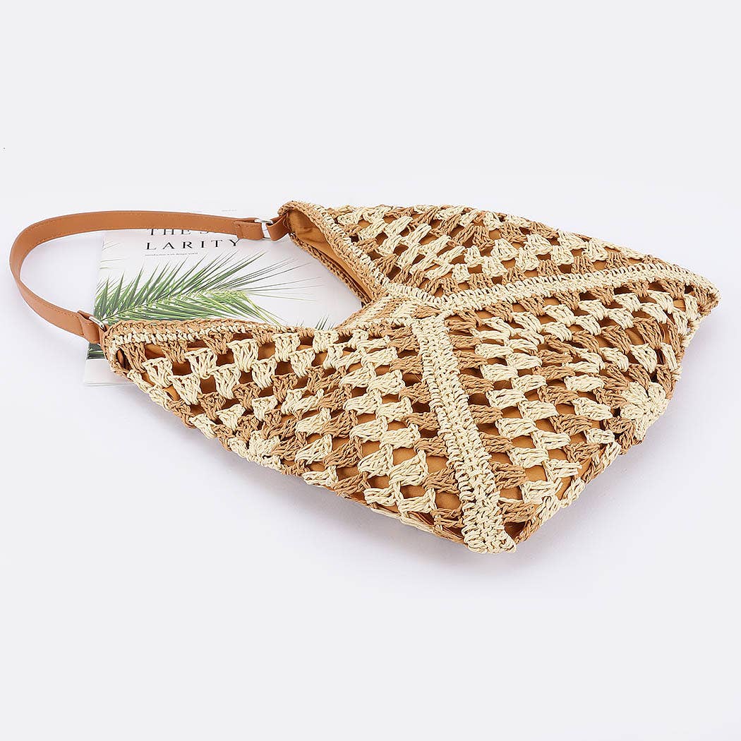 Faux Straw Hobo Bag: BK