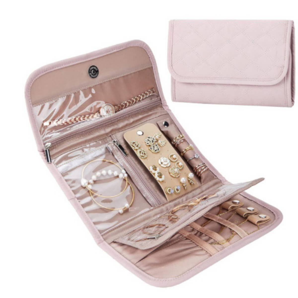 Portable Travel Jewelry Organizer Roll,Foldable for Earrings