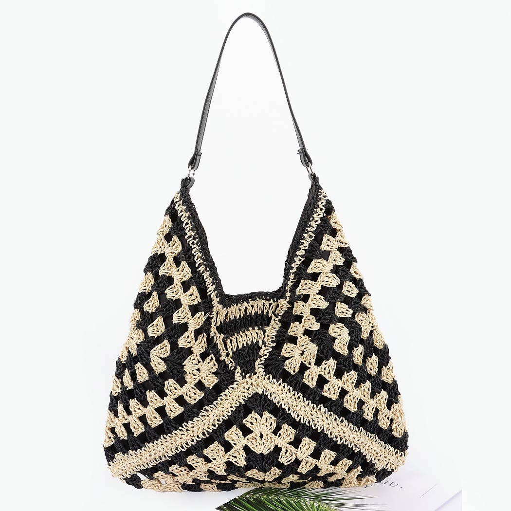 Faux Straw Hobo Bag: BK