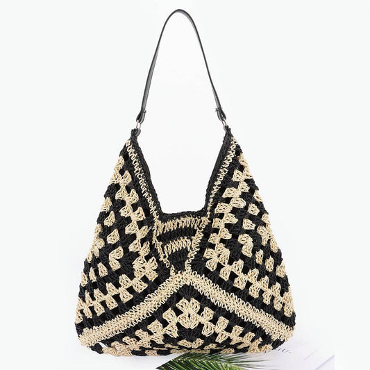 Faux Straw Hobo Bag: BK