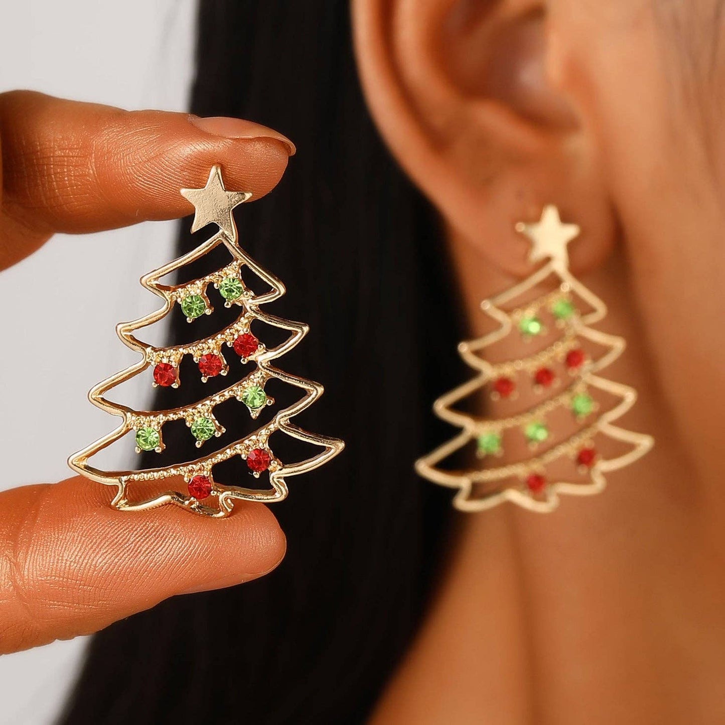 Luxury Colorful Christmas Tree Ear Studs for Women