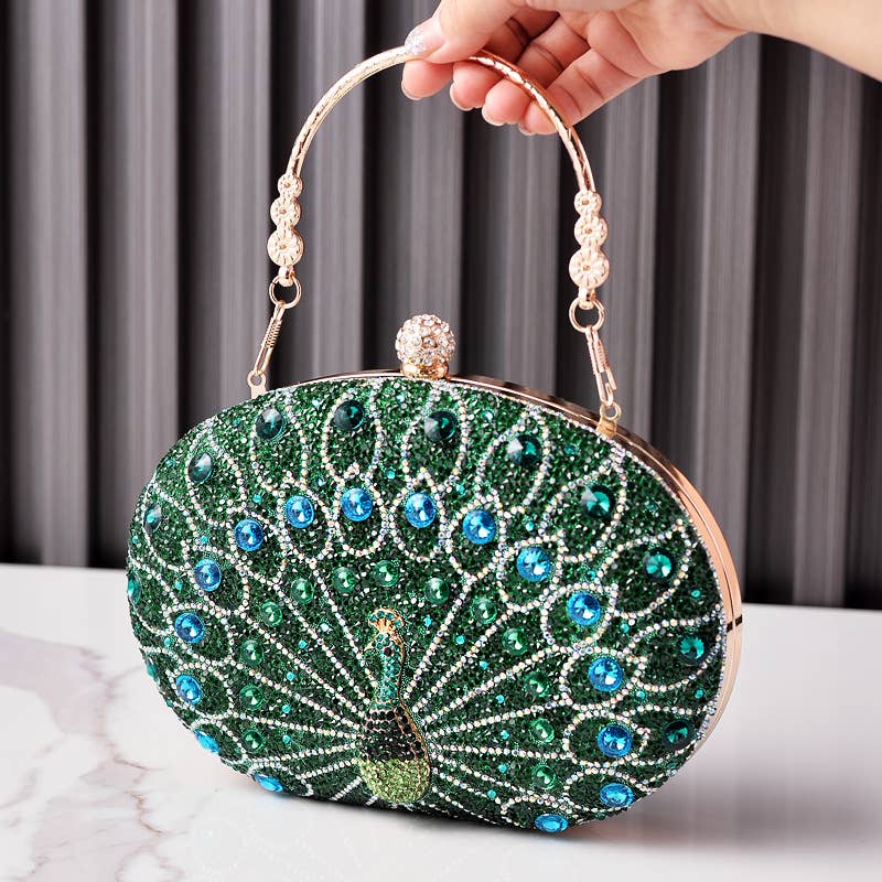 Peacock handbag evening rhinestones clutch bag