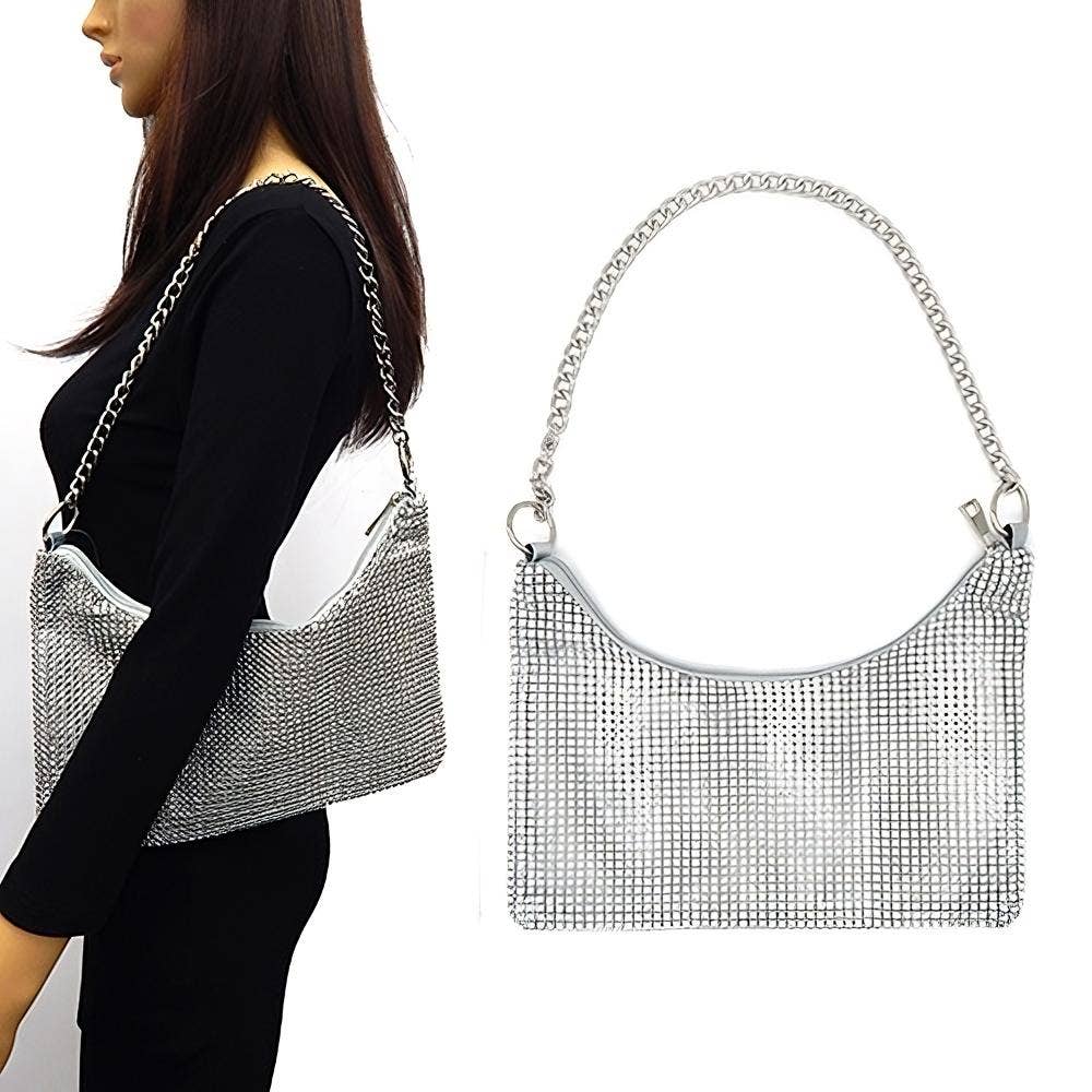 Chain Strap Soft Rhinestone Night Evening Bag