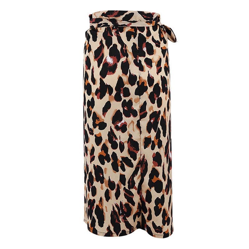 Women Elegant Leopard Print Splice Mid Skirt