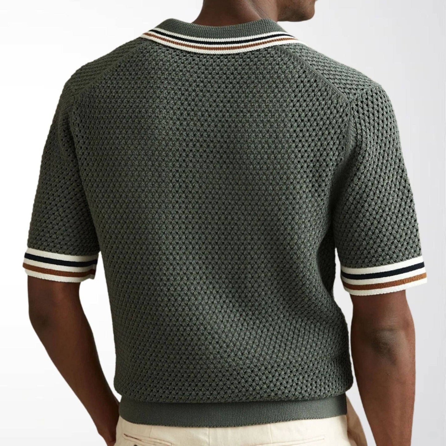 Men's Knitted Cardigan Summer Stripe Polo Shirt
