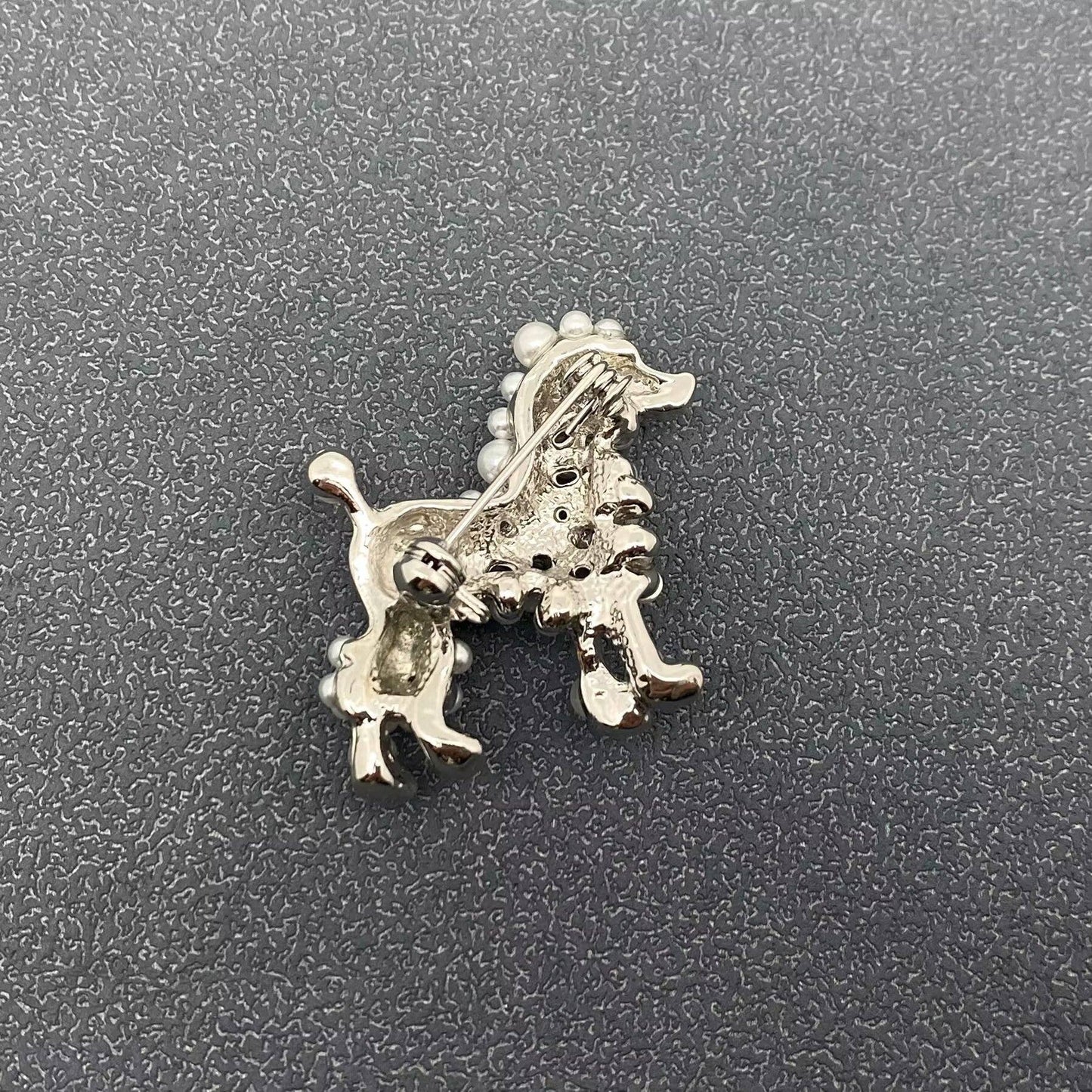 Full Rhinestone & Pearl Poodle Silver Brooch
