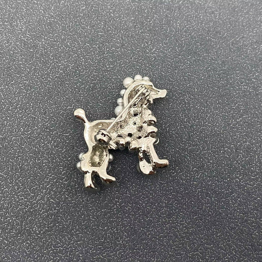 Full Rhinestone & Pearl Poodle Silver Brooch