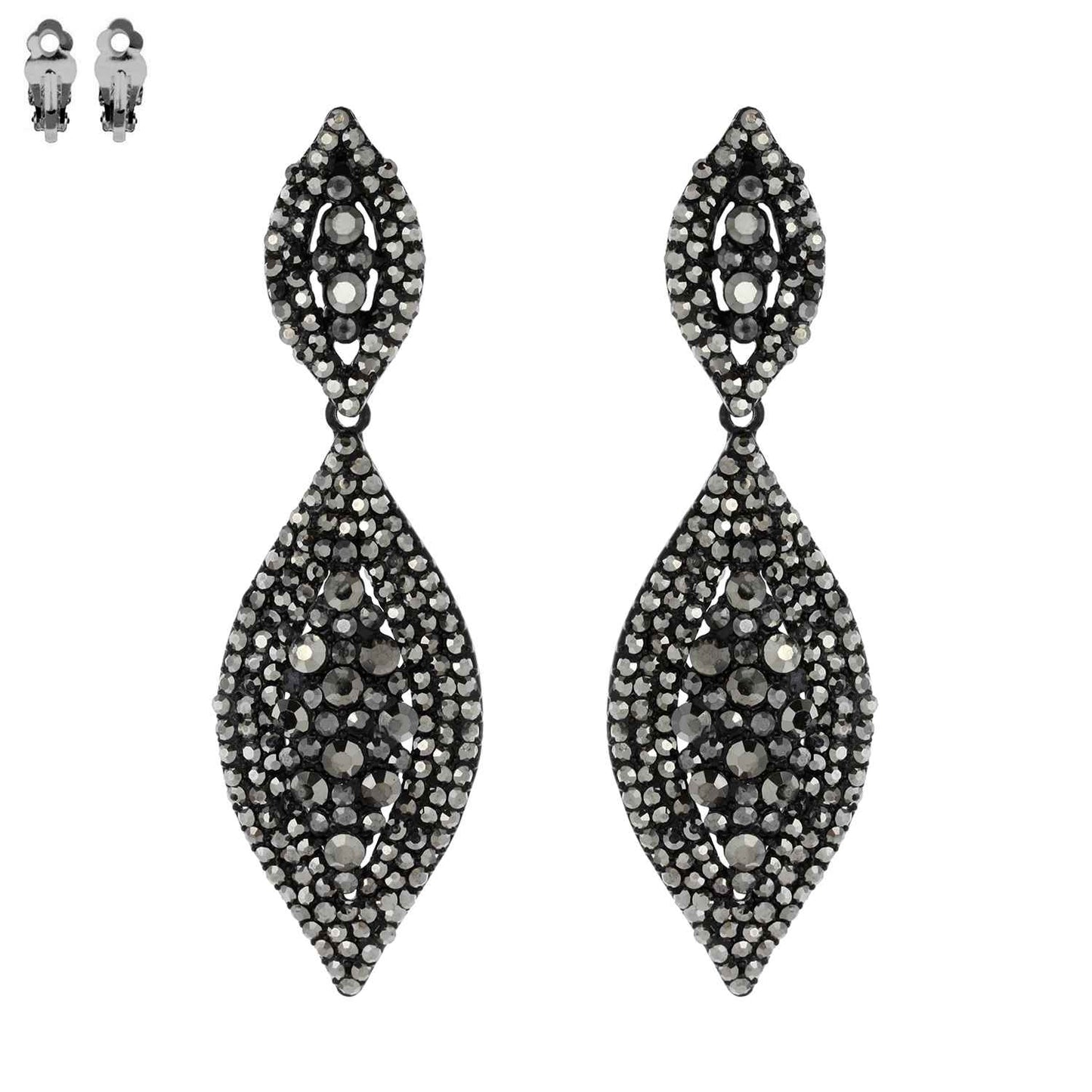 Leaf Shaped Rhinestone & Pearl CLIP ON Earrings