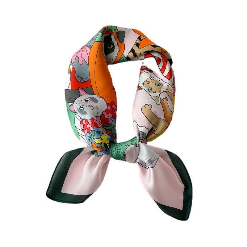 Spring And Summer Cartoon Cute Silk Like Satin Scarf