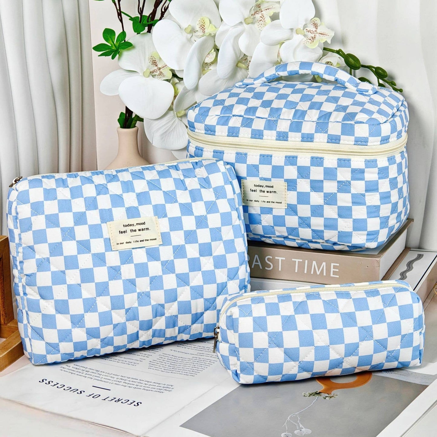 3 Pieces Set Cute Cotton Cosmetic Bag Portable Wash Storage