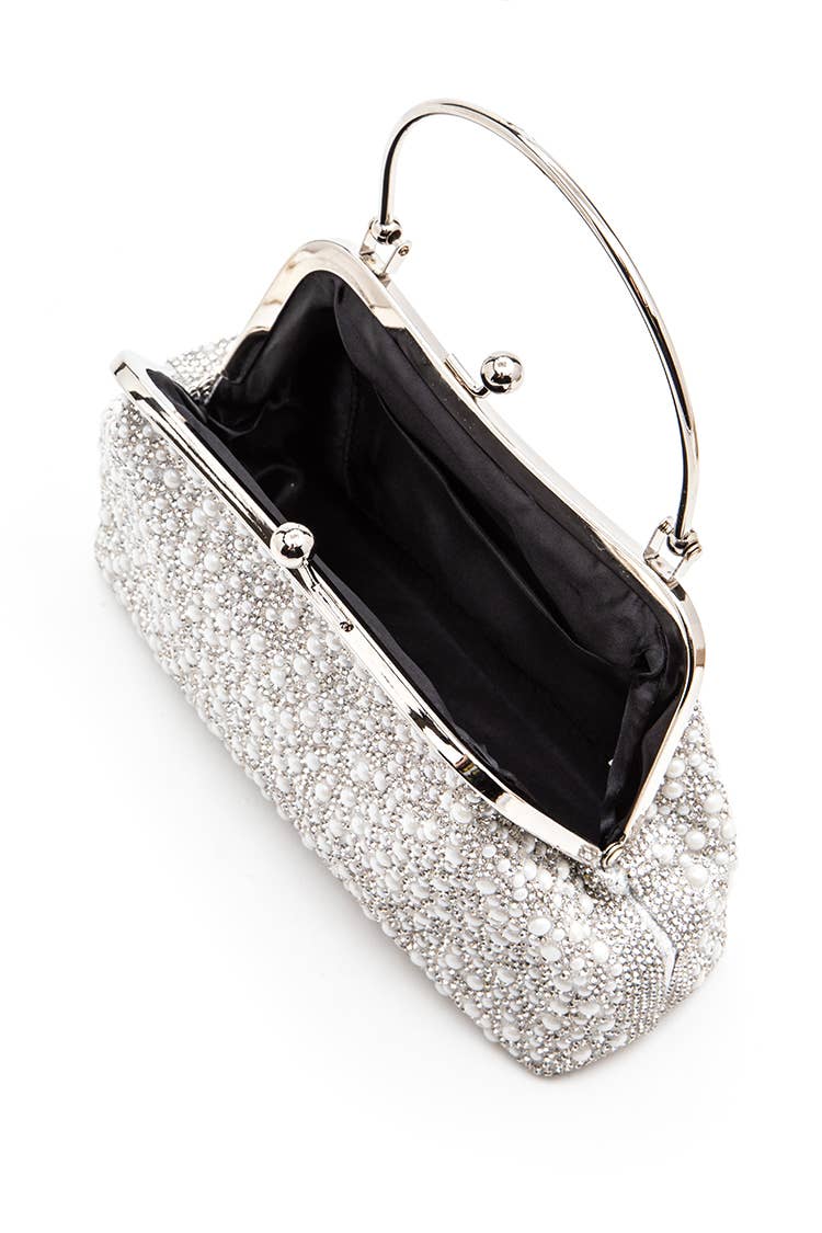 Pearl And Rhinestone Top Handle Convertible Clutch Bag