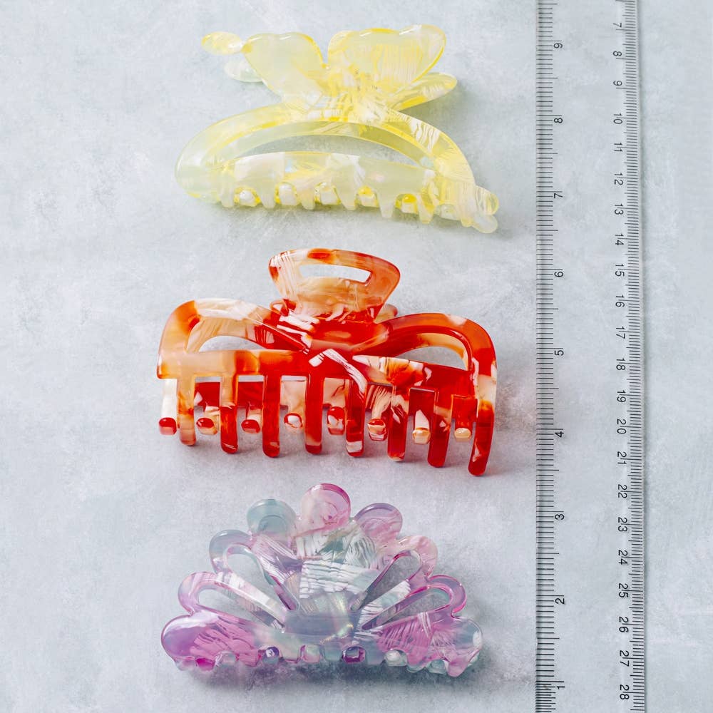 3 Piece Butterfly And Bubble Acetate Hair Claw Set