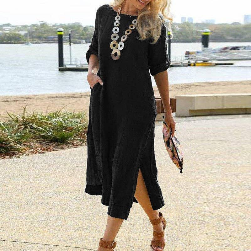 Summer Women Casual Solid Color Maxi Dress