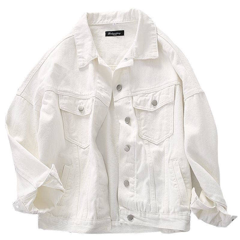 Oversized White Denim Jacket with Vintage Style