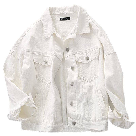 Oversized White Denim Jacket with Vintage Style
