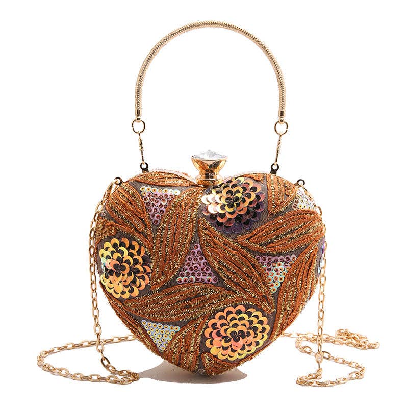 Sequin Evening Shoulder Bag Heart-Shaped Retro Stylish Handbag