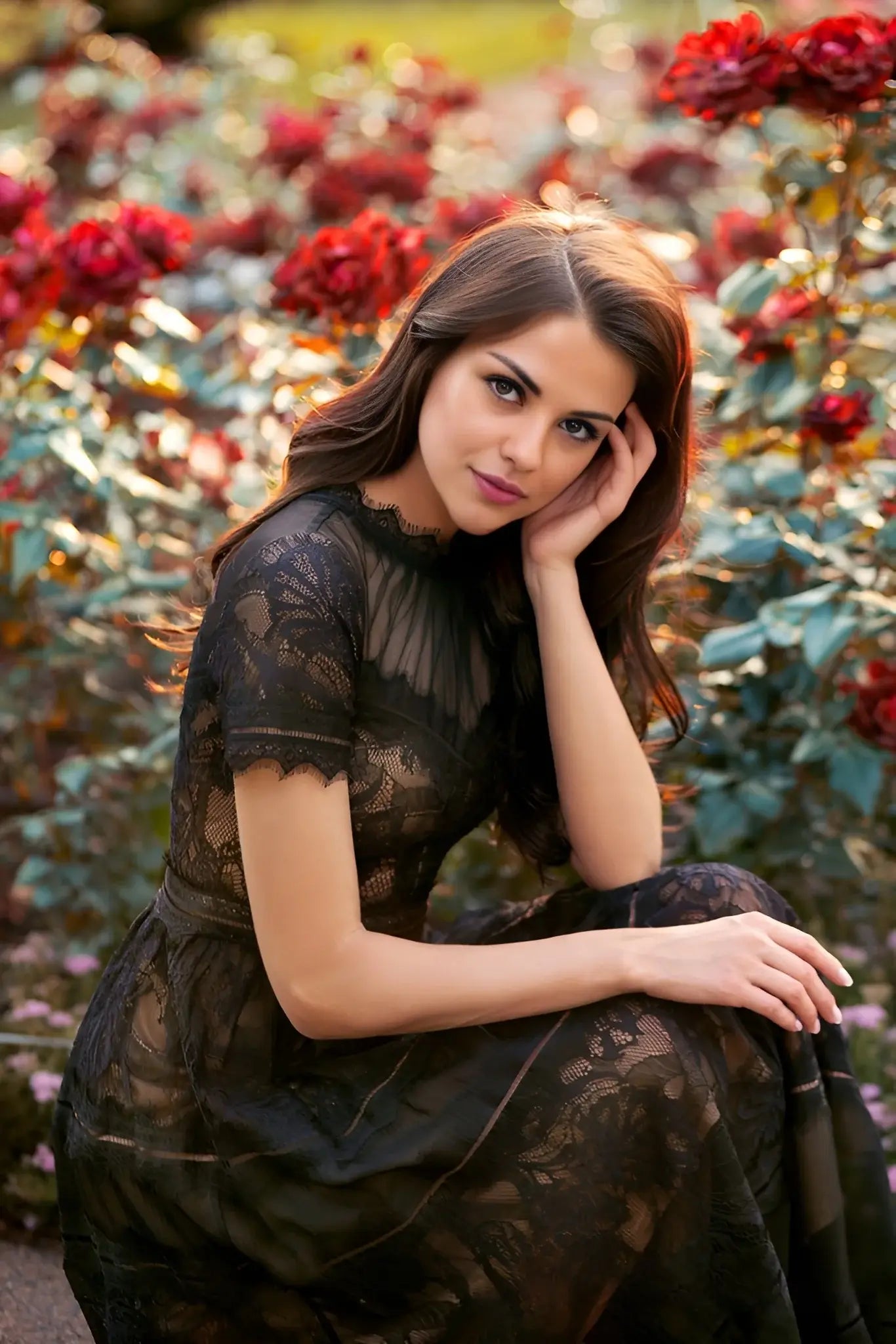 Black Midi Lace Short Sleeve Cocktail Dress: Black / 3XL