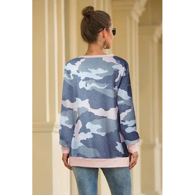 Round Neck Camo Print Long Sleeves Shirt