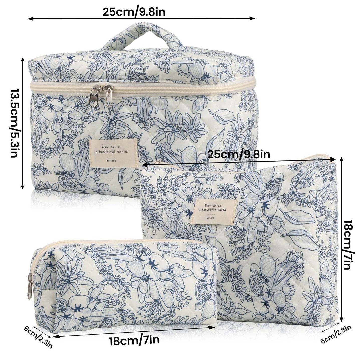 3 Pieces Set Cute Cotton Cosmetic Bag Portable Wash Storage