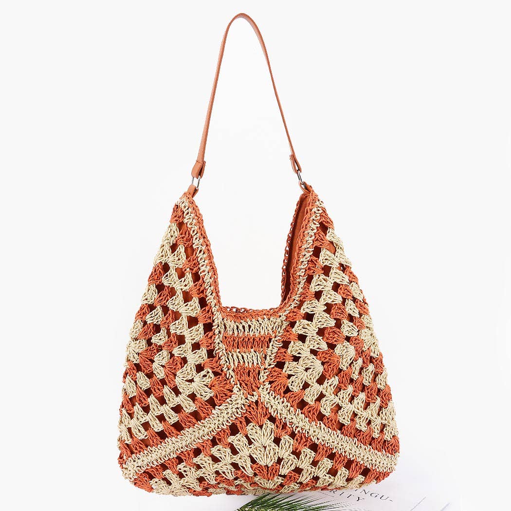 Faux Straw Hobo Bag: BK