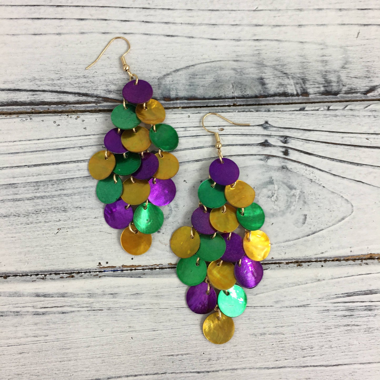 Mardi Gras shell disc diamond shape earrings