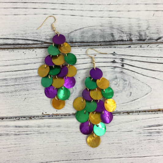 Mardi Gras shell disc diamond shape earrings