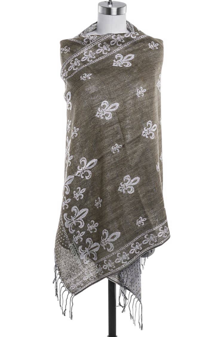 Fleur De Lis Jacquard Print Pashmina Shawl Scarf
