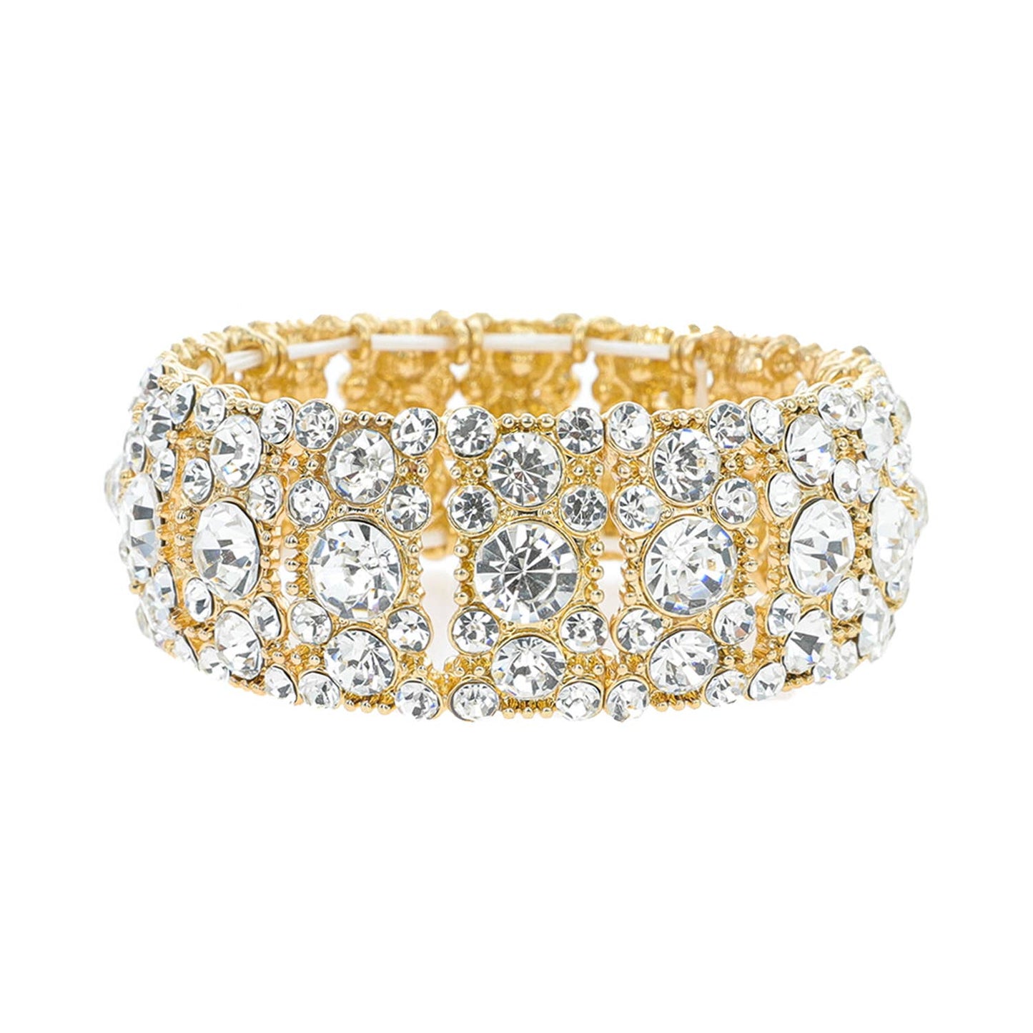Rhinestone Pearl Cluster Stretch Bangle Bracelet