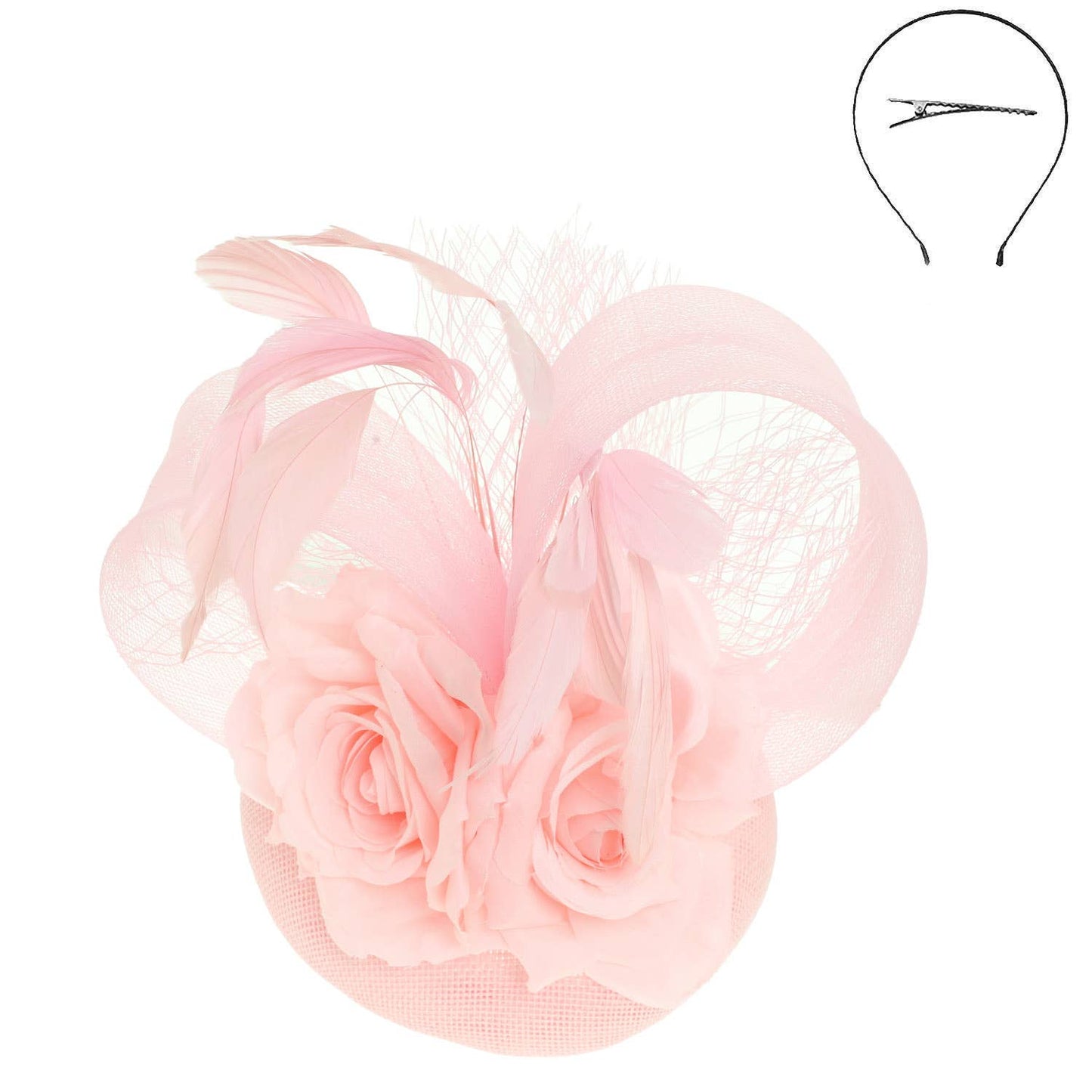 Floral Feathered Disc Fascinator with Hair Clip and Headband