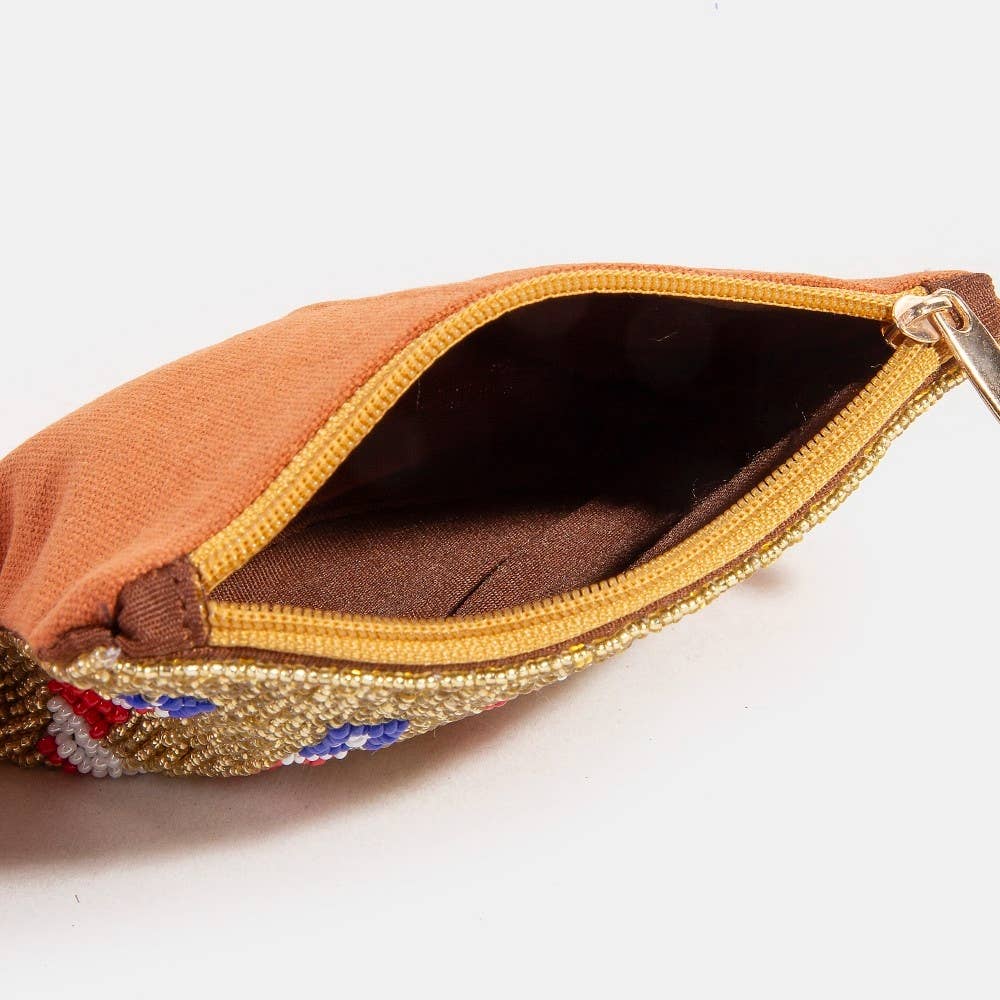 Usa Theme Golden Seed Beaded Coin Purse