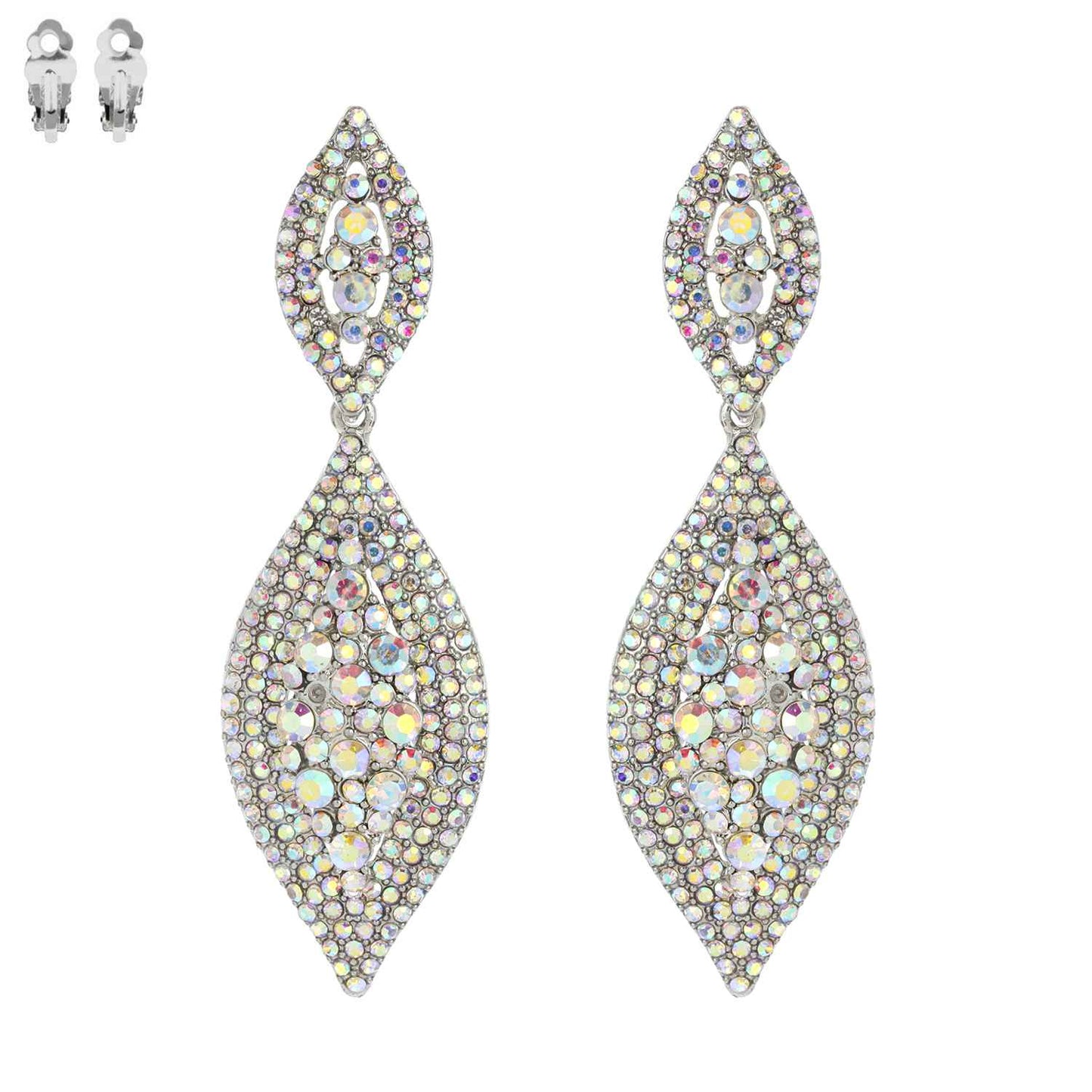 Leaf Shaped Rhinestone & Pearl CLIP ON Earrings