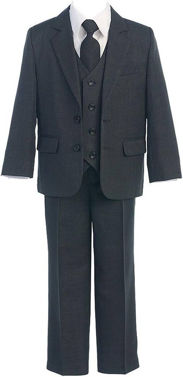 5 Piece Boys Formal Dress Suit with Shirt and Vest : Black / 1T