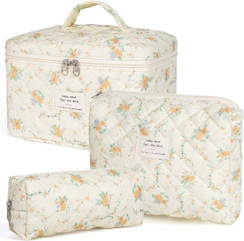 3 Pieces Set Cute Cotton Cosmetic Bag Portable Wash Storage