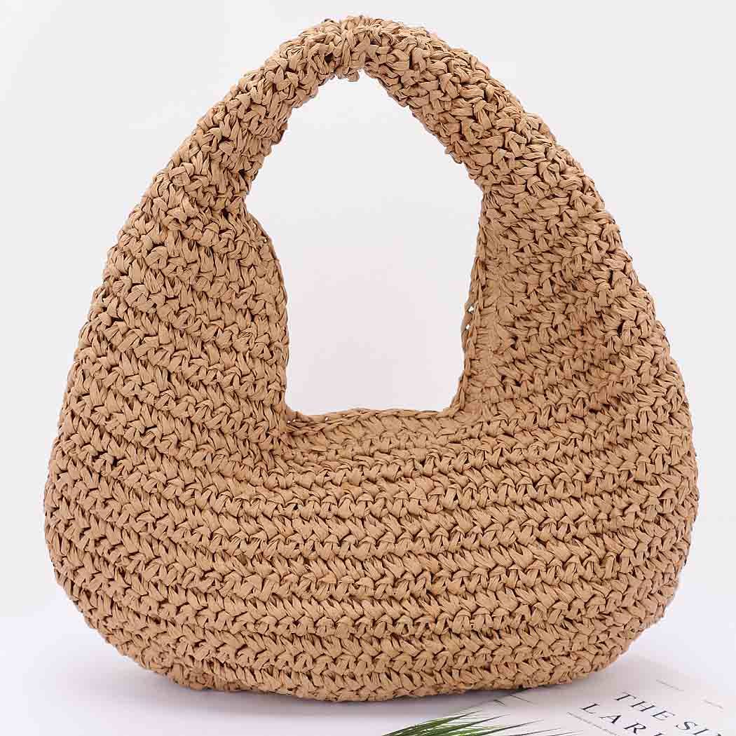Faux Straw Braided Bindle Bag: KH