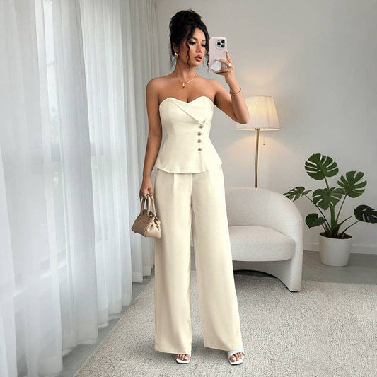 2026 Summer Strapless Top Wide Leg Pants Set