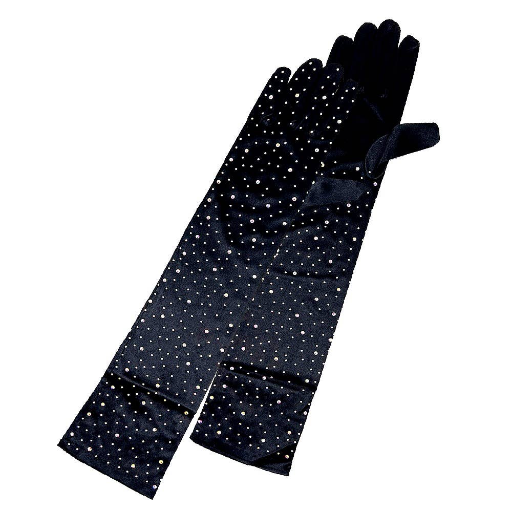 Solid Satin Rhinestone Over Elbow Length Gloves