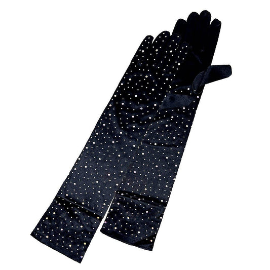 Solid Satin Rhinestone Over Elbow Length Gloves