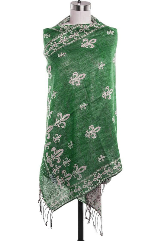 Fleur De Lis Jacquard Print Pashmina Shawl Scarf