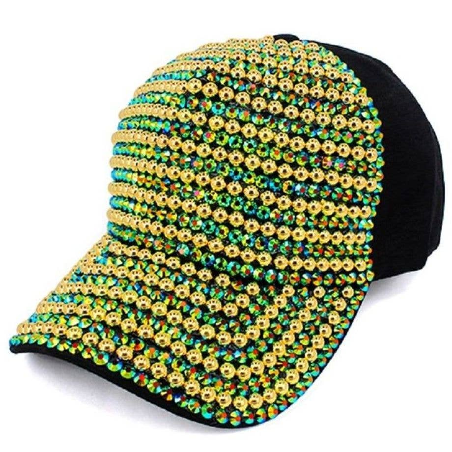 Full Front Rainbow AB Stone Multi Rhinestone Fashion Cap