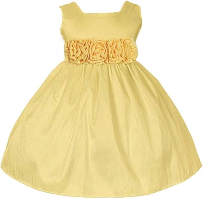 Sweet Kids Baby Sleeveless Rolled Flower Waistband Dress: Lime / 12 Months (M)